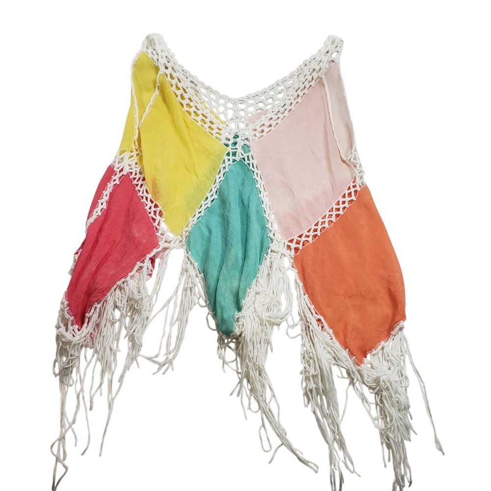 Mistletoe Womens Patchwork Crochet Fringe Boho Poncho Top‎ XL Multicolor